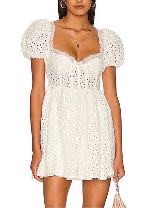 For Love And Lemons Dresses & Skirts - For Love & Lemons White Eyelet Puff-Sleeve Mini Dress